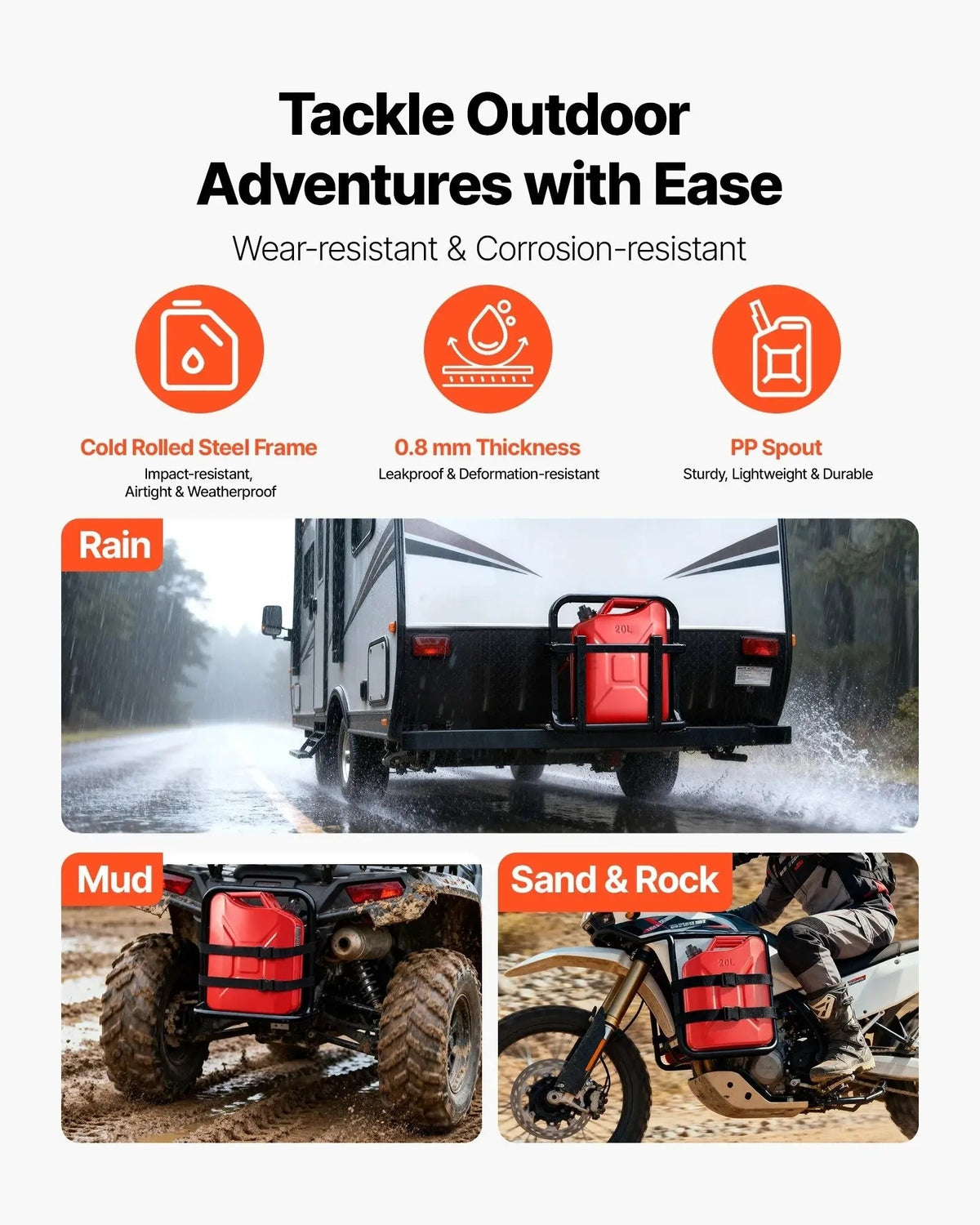Jerry Fuel  Metal Fuel Container, Summervibes,Summervibes, 5.3 Gallon, Fuel Jerry Can with Spout and Comfort Handle, 6 L/min Max Flow Rate, Leakproof & Corrosion-resistant Metal Gas Tank Most Cars Motorcycle ATV UTV, Red, 2 Packs