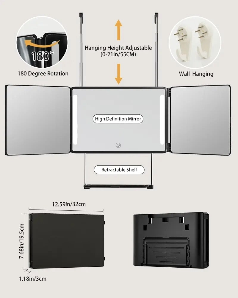 Miroir LED portable à 3 volets GRATUIT pour la coupe et la coiffure