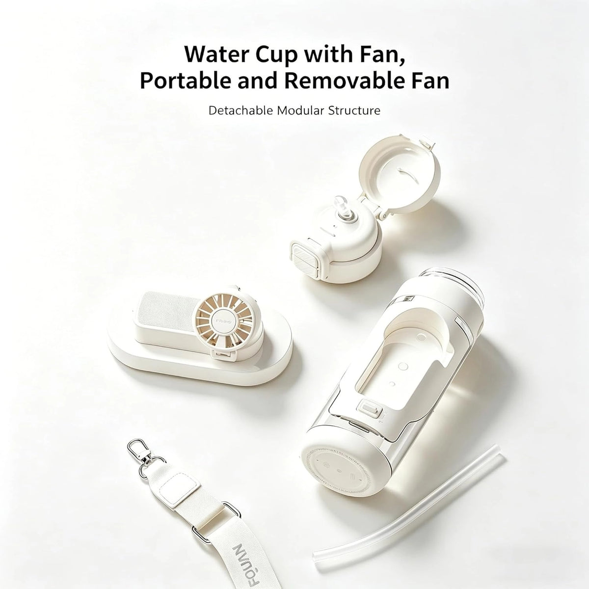 2-in-1 tragbare Trinkflasche mit Ventilator – 690 ml, babysicherer, BPA-freier Kühlbecher mit faltbarem, aufladbarem Ventilator