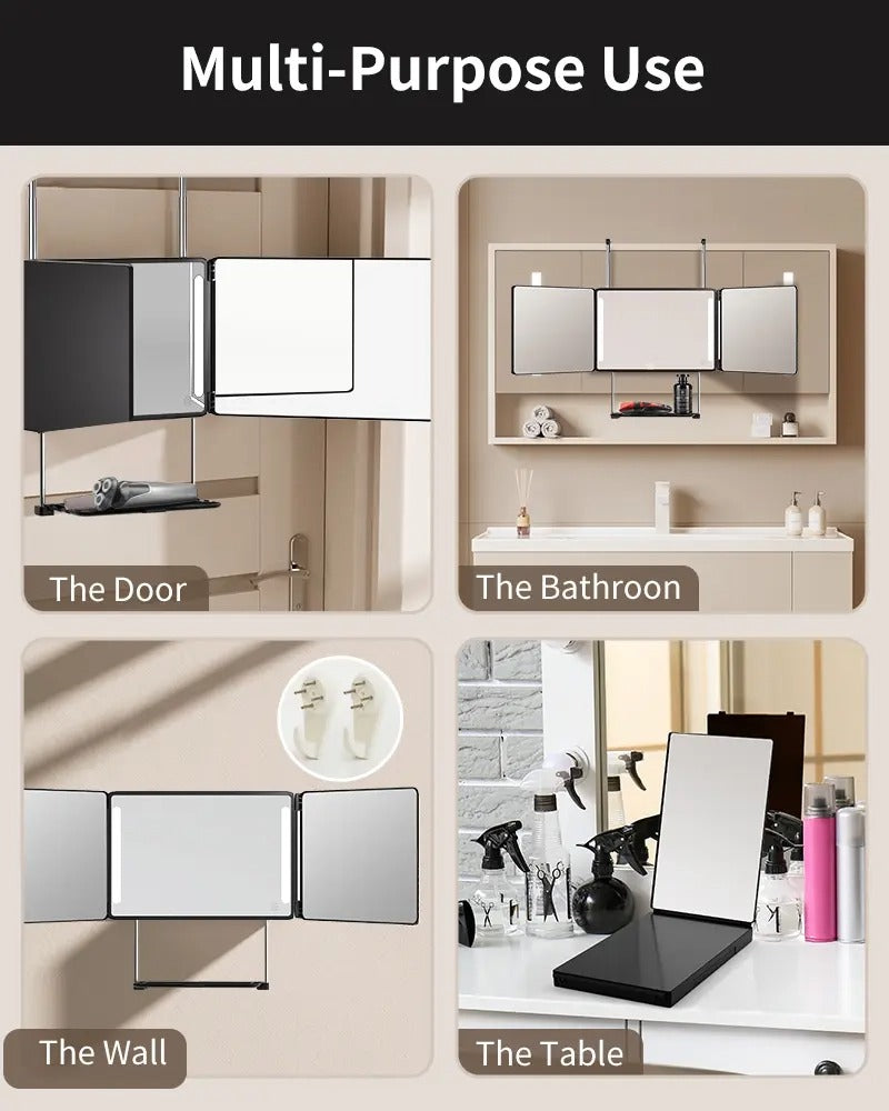 Miroir LED portable à 3 volets GRATUIT pour la coupe et la coiffure