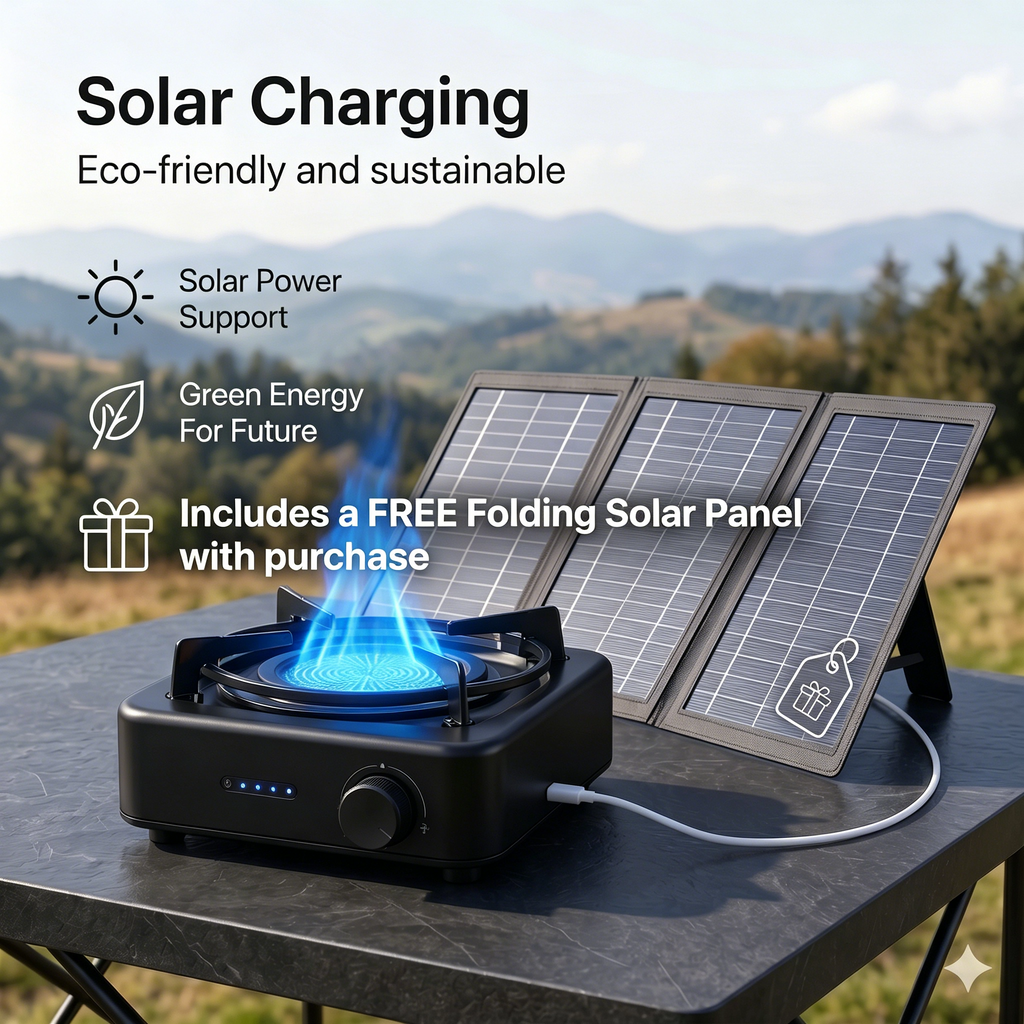Portabel solspis | Inbyggt uppladdningsbart batteri, USB-laddning och energieffektiv sladdlös matlagning