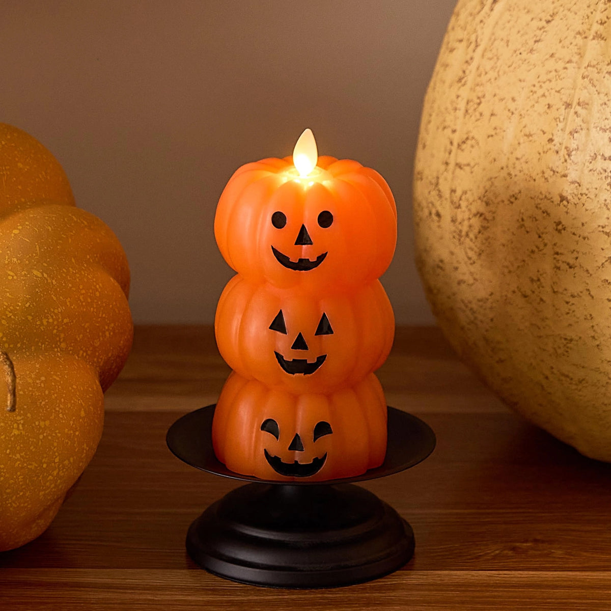 Bougie LED Citrouille Empilée | Lumière Décorative Sans Flamme en Cire Véritable pour Halloween