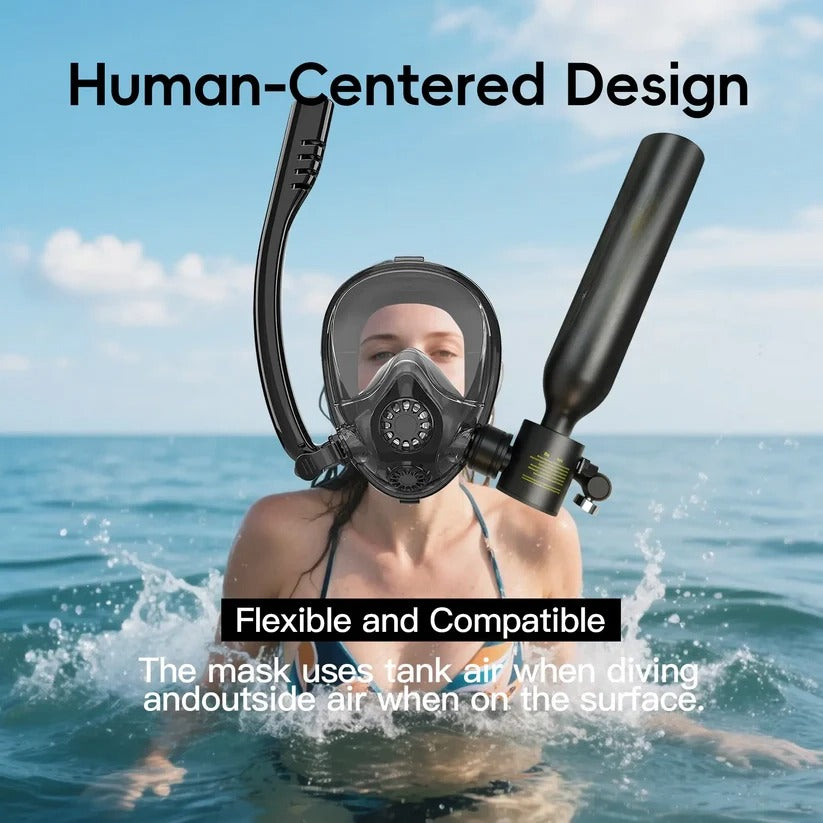 Masque de plongée avec bouteille. Idéal pour les voyages, le snorkeling, l'exploration sous-marine, l'entretien des bateaux et comme réserve d'air de secours.