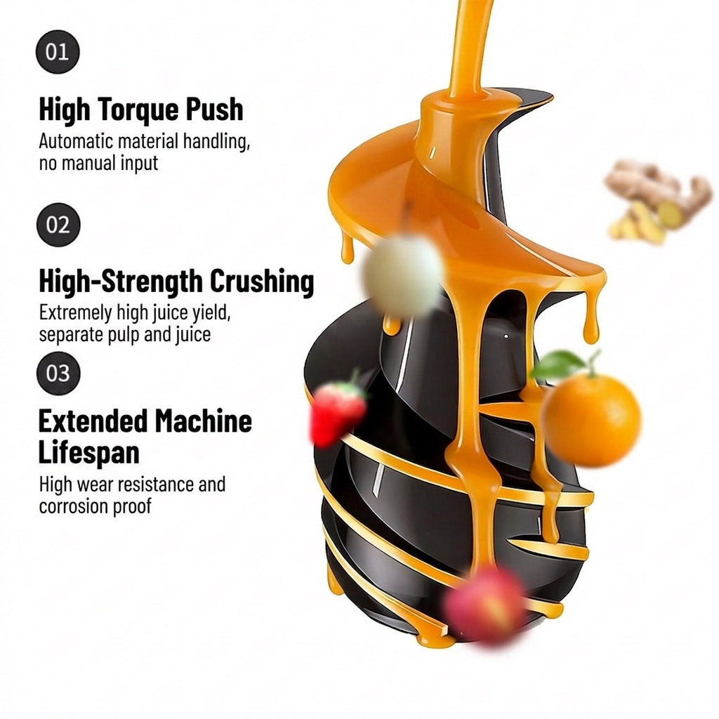 Presse-agrumes en acier inoxydable à large trémie d’alimentation – Système automatique de séparation du jus et de la pulpe