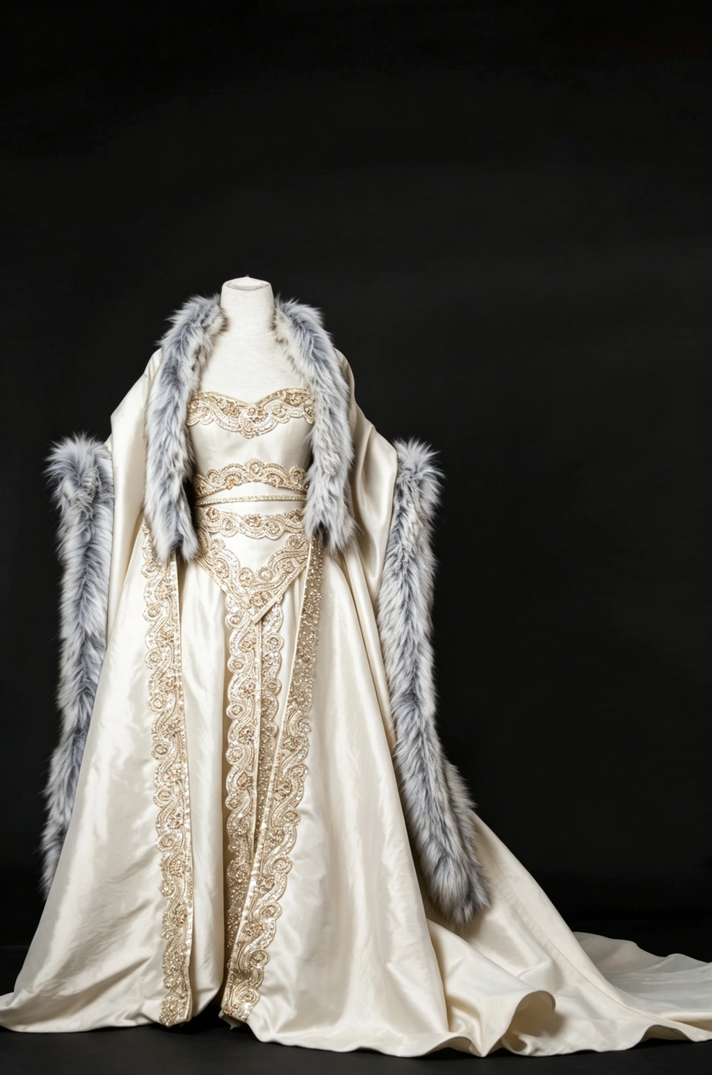 Robe de rêve Queen Gown avec cape en fourrure