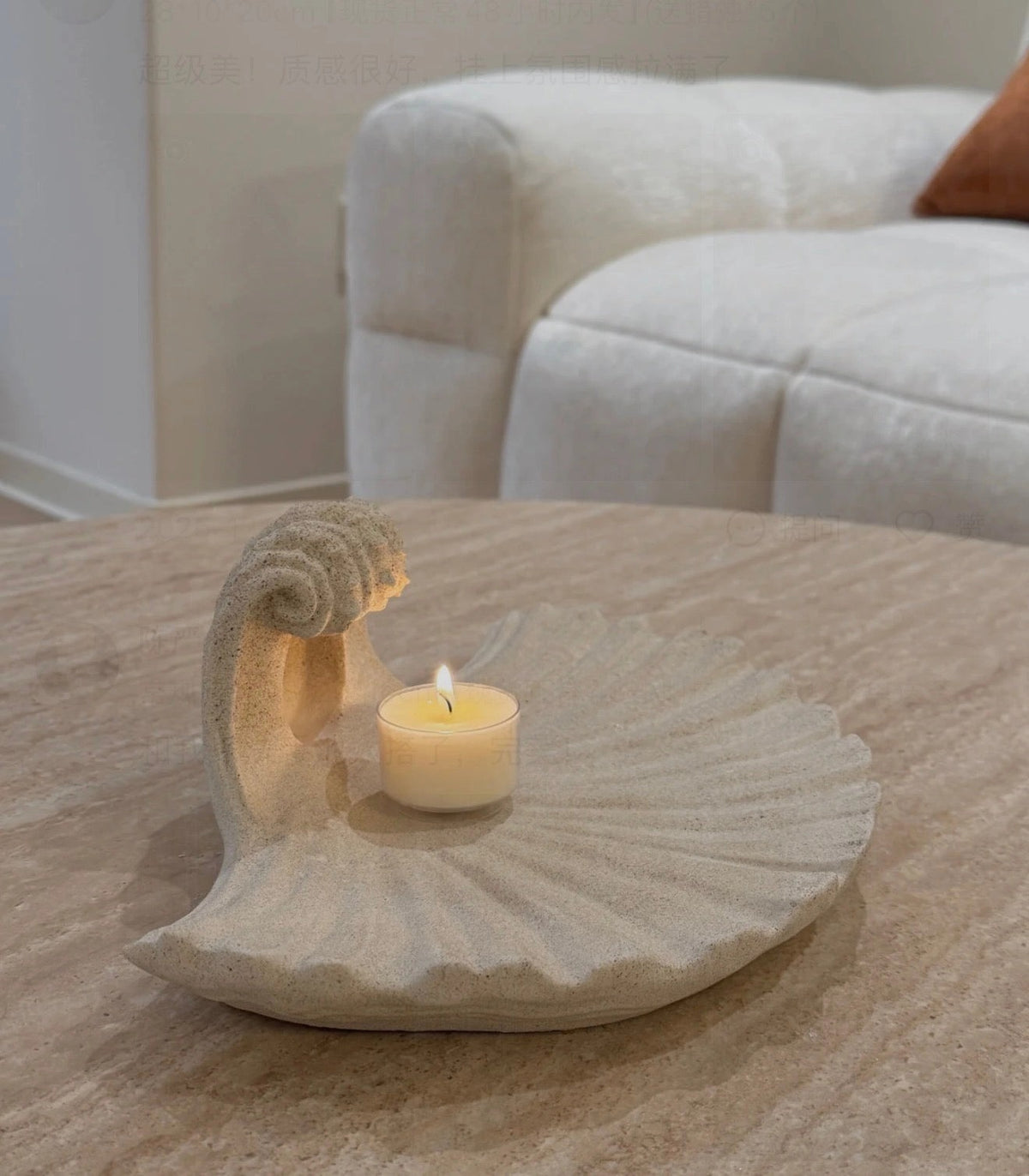 Applique murale porte-bougie en coquillage et grès naturel – Décoration murale sculpturale artisanale en coquillage, lampe bougie bohème côtière pour intérieur