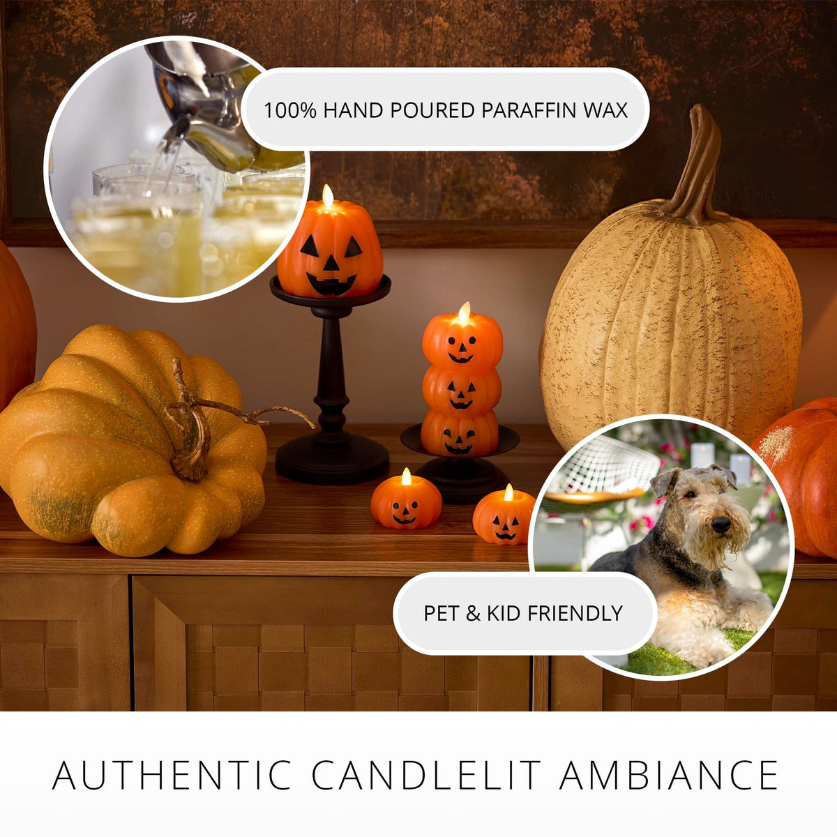 Bougie LED Citrouille Empilée | Lumière Décorative Sans Flamme en Cire Véritable pour Halloween