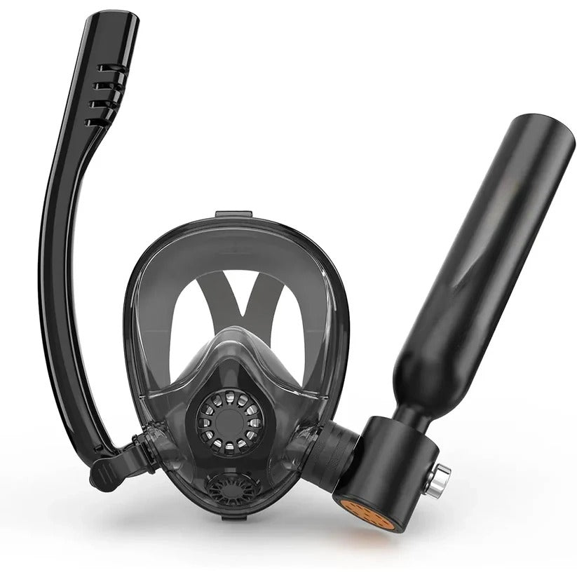 Diving Mask With Scuba Tank.Ideal for travel diving, snorkeling, underwater exploration, boat maintenance, and emergency backup air.