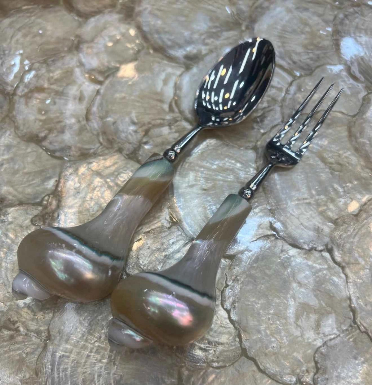 Natural Conch Shell Spoon & Fruit Fork Set