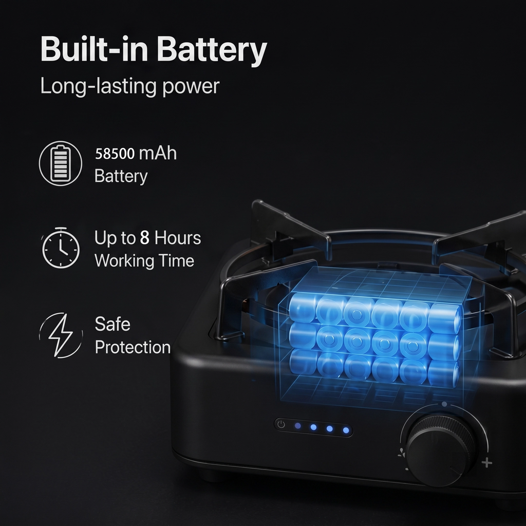Portabel solspis | Inbyggt uppladdningsbart batteri, USB-laddning och energieffektiv sladdlös matlagning