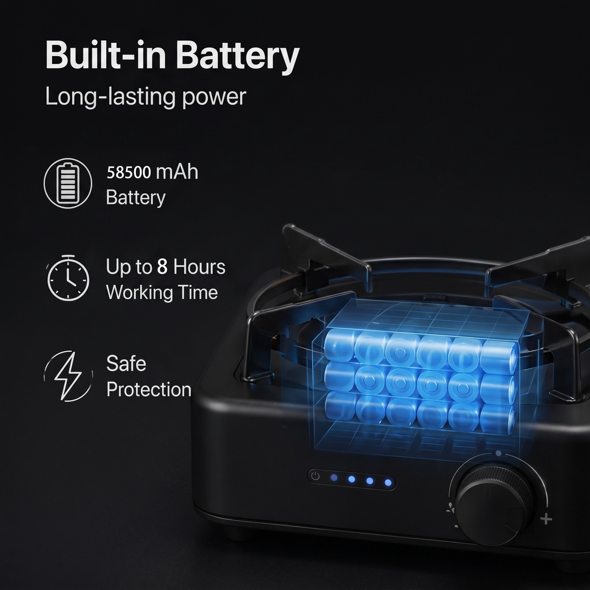 Portabel solspis | Inbyggt uppladdningsbart batteri, USB-laddning och energieffektiv sladdlös matlagning