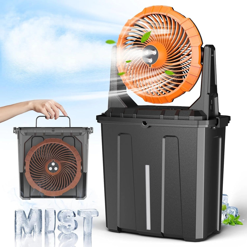 JJJSHOP 10″ 9L Portable Misting Fan, [Max 55Hrs] Outdoor Mister Fan for Outside Patios Golf, 20000mAh Rechargeable Battery Operated Travel Water Cooling Fan, Camping Patio Accessories - 3 Spray Misters