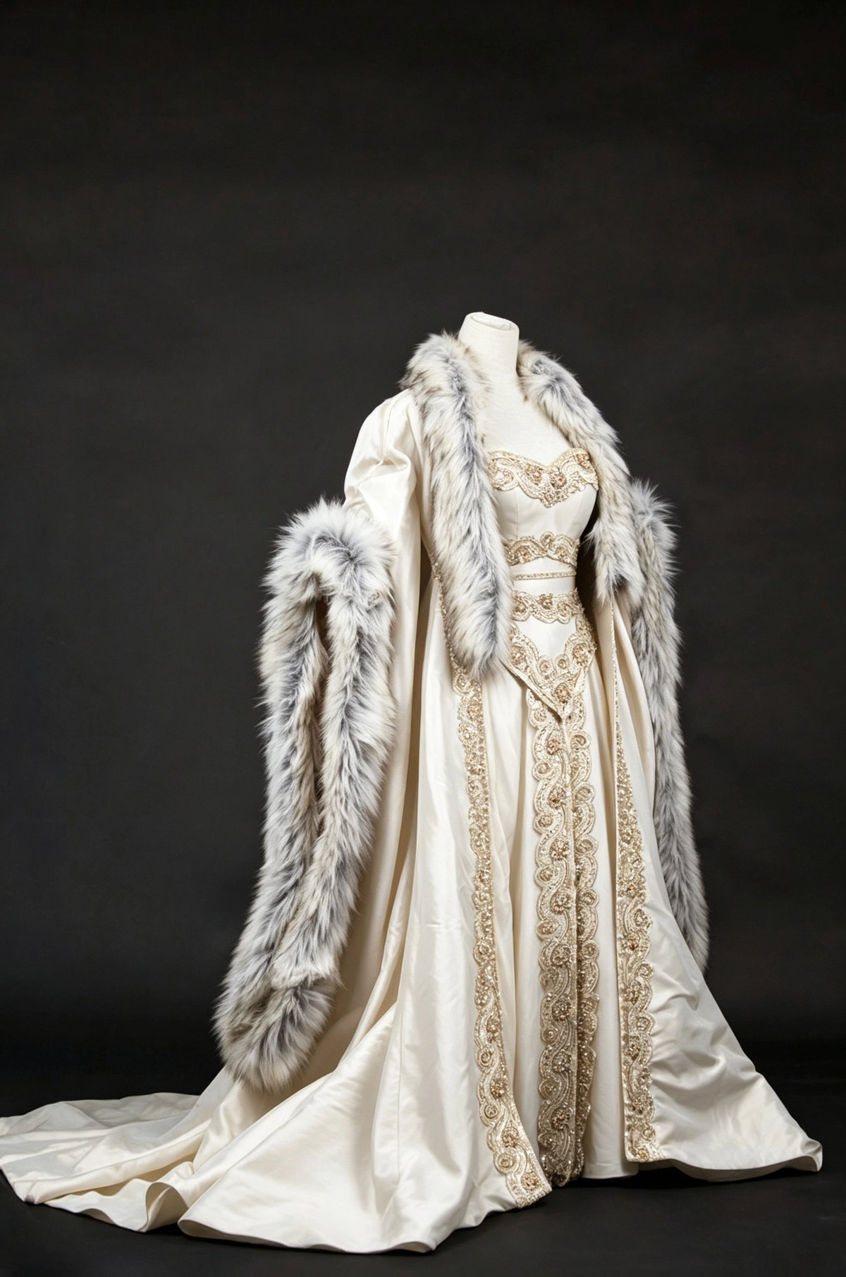 Robe de rêve Queen Gown avec cape en fourrure
